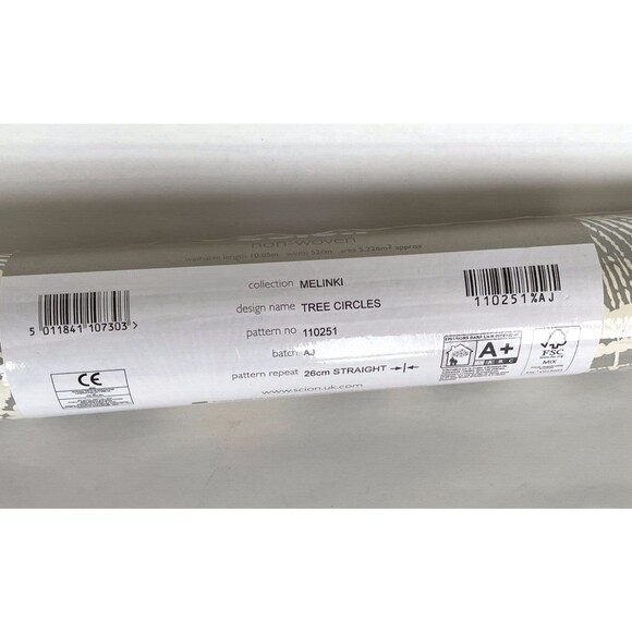 1 Roll of Scion Melinki Wall Paper Tree Circles No 110251 Beige/Gray NEW - Picture 5 of 12